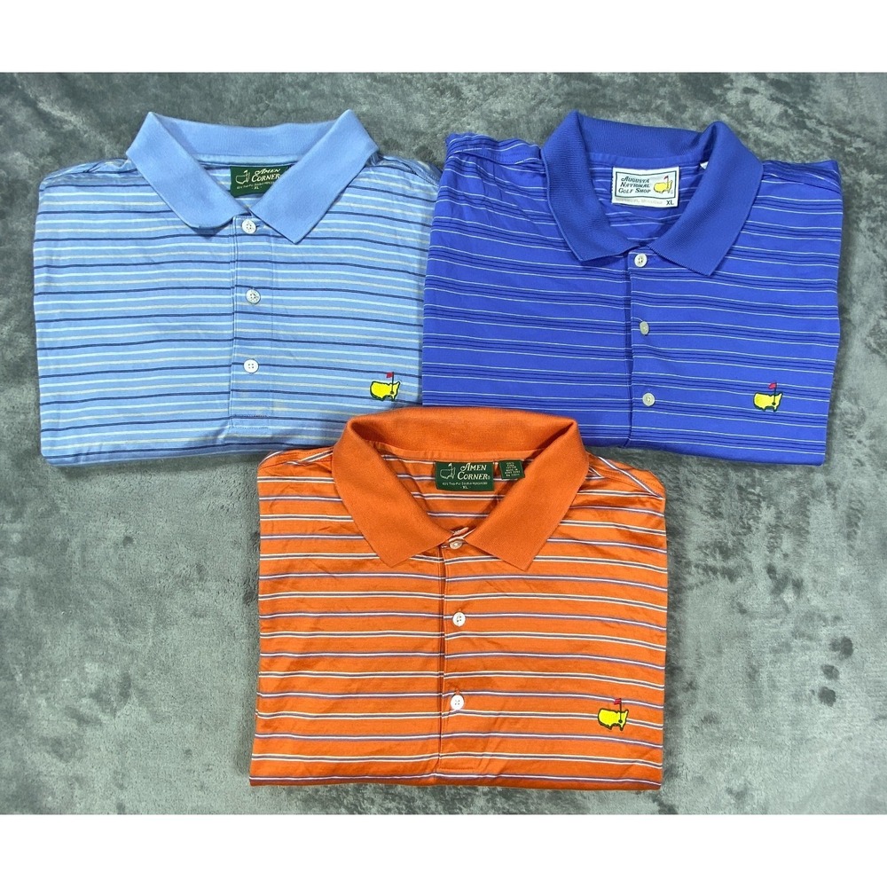 Amen Corner Masters Augusta Golf Polo Shirt XL Mens Striped Vintage Lot Of 3